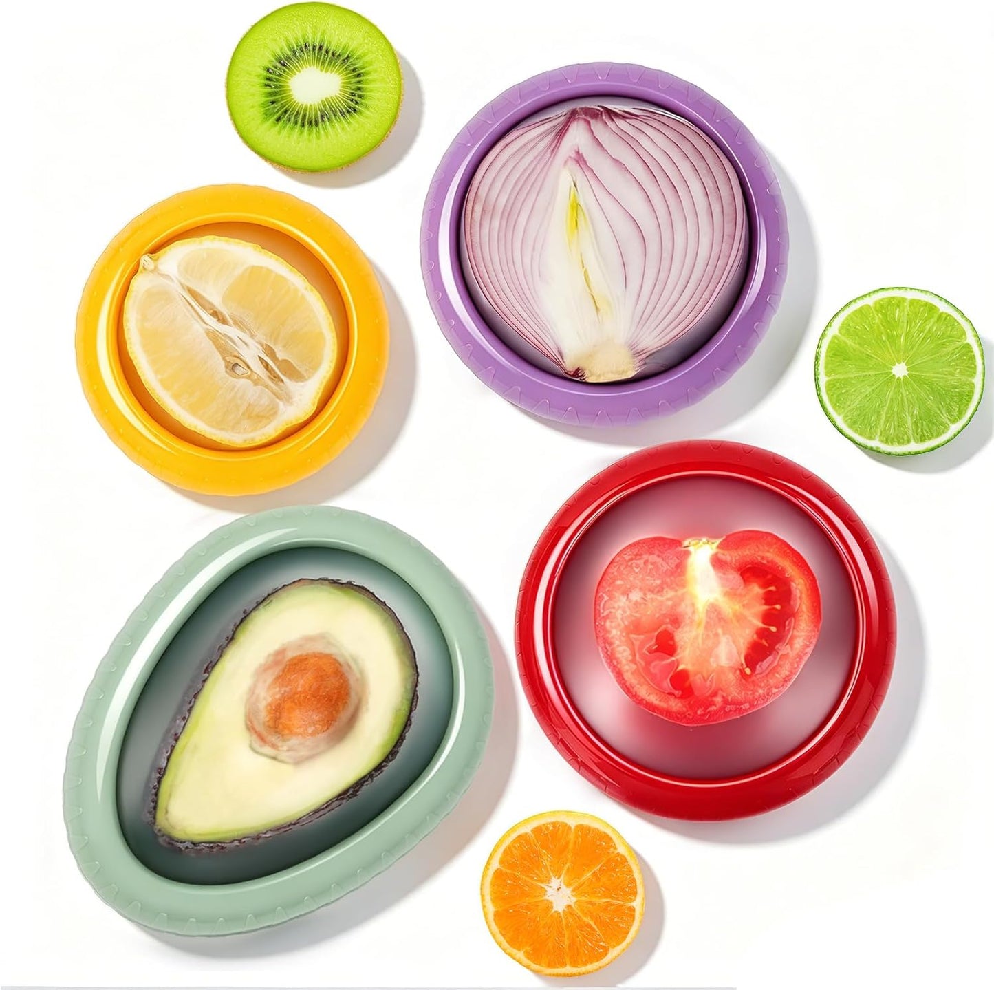 T-Raputa Avocado Saver and Tomato Holder - Set of 4 | Reusable Storage Containers,for half an avocado For Fridge, Ideal for Garlic, Onions, Lemons, and Potatoes