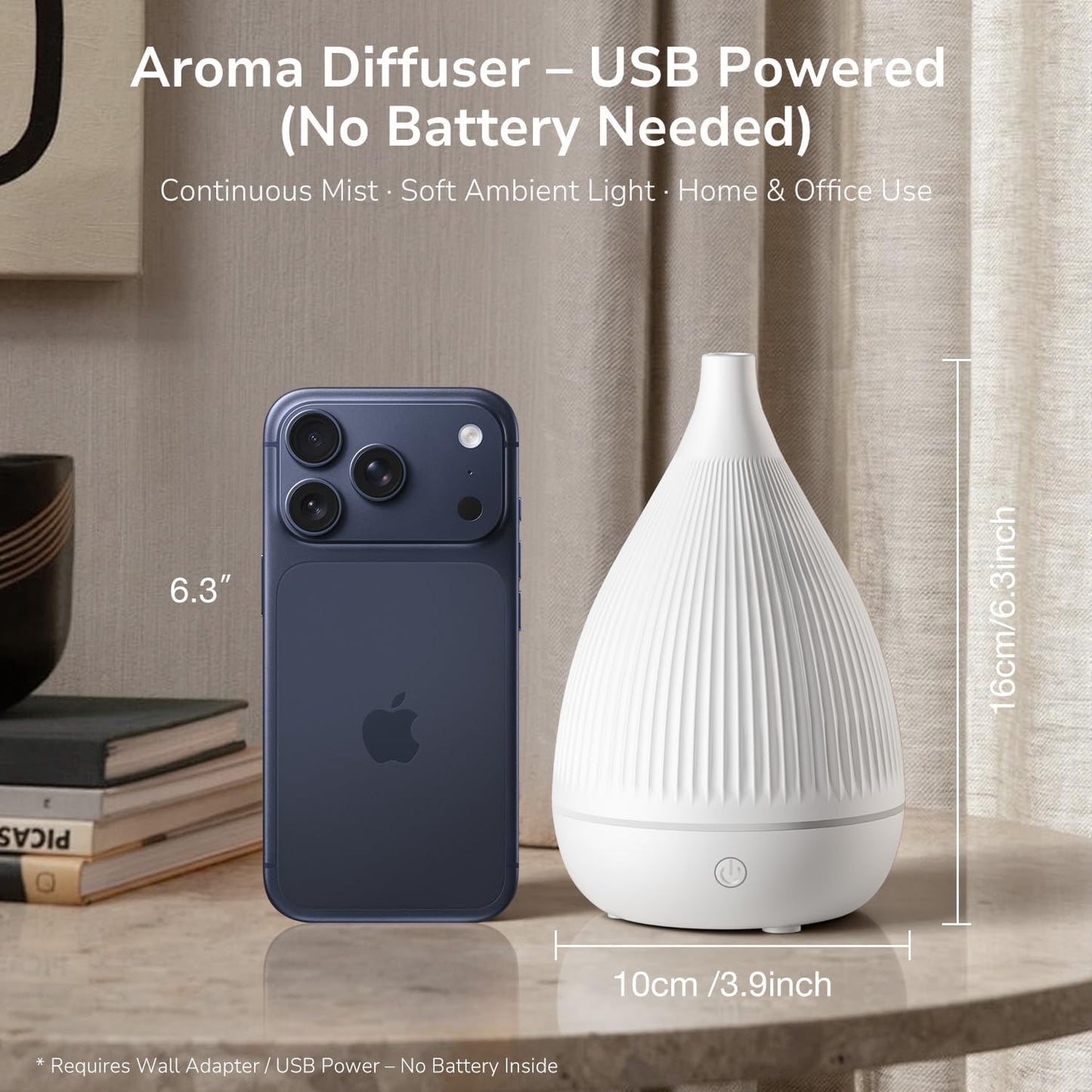 Ultrasonic Essential Oil Diffuser, Home Fragrance Aroma Diffuser with Auto Shut-Off, Color Change Night Light & Ultra-Quiet Operation, BPA-Free Portable Aromatherapy Humidifier for Home (Black)