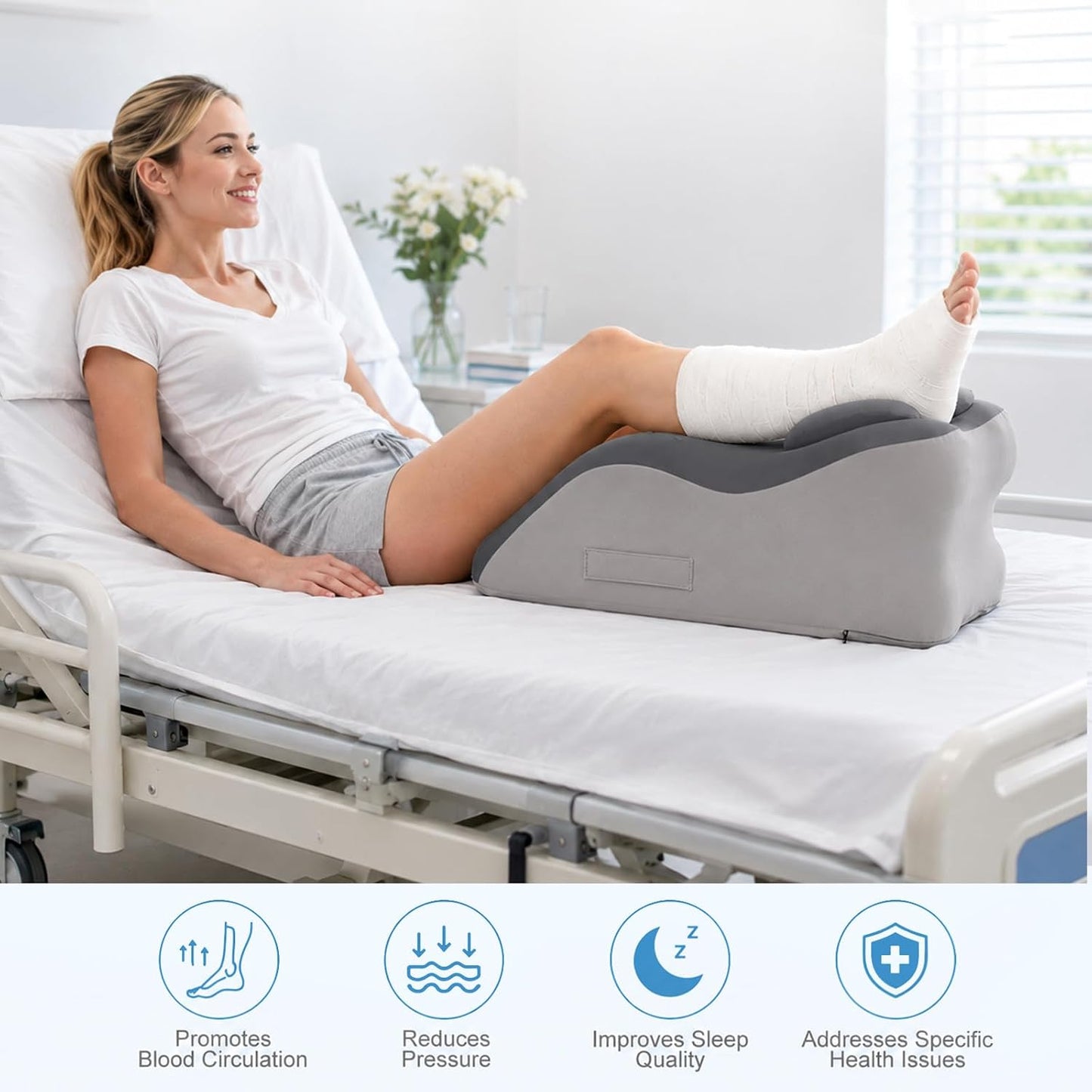 Leg Elevation Pillow, Adjustable Height for After Surgery, Blue | Memory Foam Wedge Pillow for Legs, Recovery/Rest Use, Relieves Swelling Knee Pain, Removable and Washable Cover, Single Leg