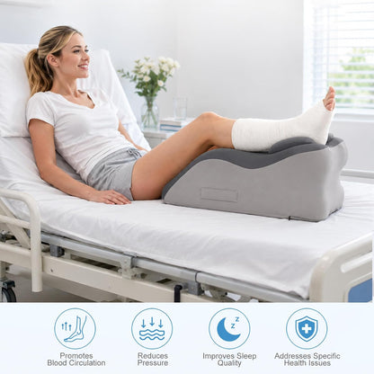 Leg Elevation Pillow, Adjustable Height for After Surgery, Blue | Memory Foam Wedge Pillow for Legs, Recovery/Rest Use, Relieves Swelling Knee Pain, Removable and Washable Cover, Single Leg
