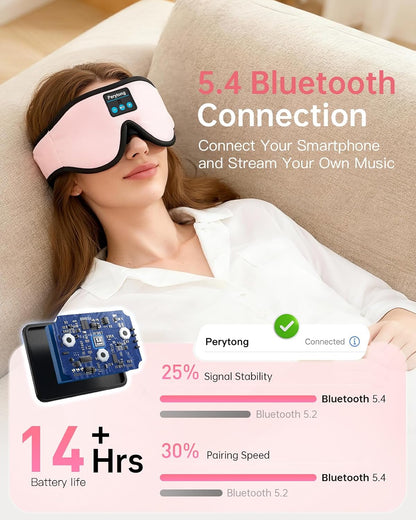Perytong Sleep Mask with Bluetooth 5.4 Headphones, Wireless Music Sleep Eye Mask for Side Sleepers, 3D Contoured Comfort & Built-in HD Stereo Earphones, Blackout for Travel (Peach Pink)