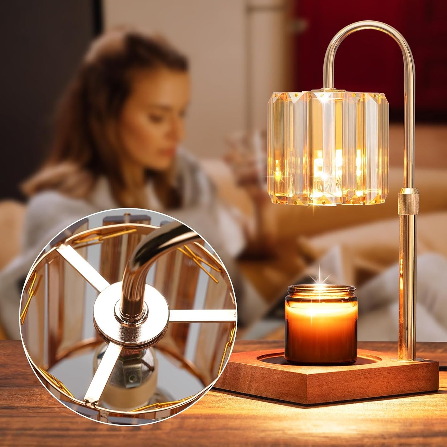 Yuichoy Candle Warmer Lamp with Timer, Dimmable Electric Candle Wamer Adjustable Height, Glass Modern Candles Melter Lamp, Gifts for Women Mom, Clear