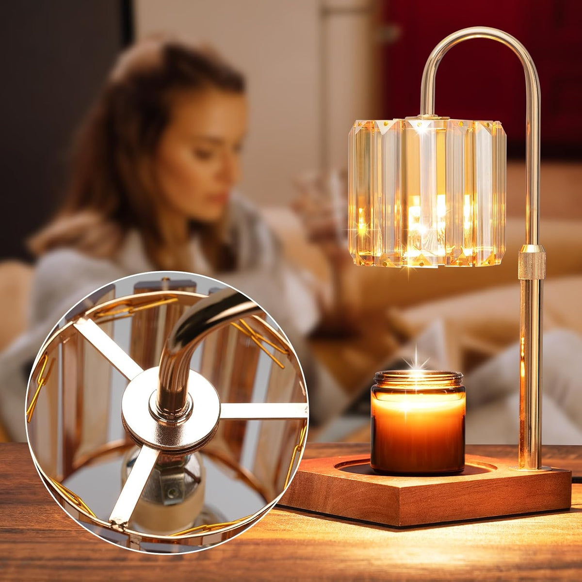 Yuichoy Candle Warmer Lamp with Timer, Dimmable Electric Candle Wamer Adjustable Height, Glass Modern Candles Melter Lamp, Gifts for Women Mom, Clear