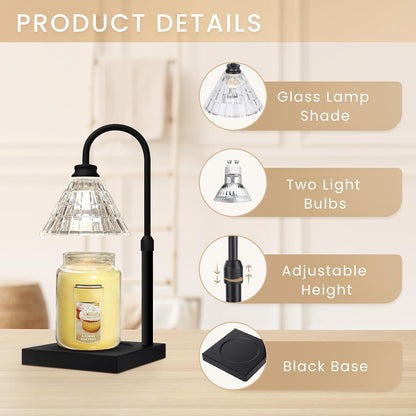 Candle Warmer Lamp with Dimmer, 2H/4H/8H Timer, Compatible with Yankee Candle Large Jar Candle, Home Decor Gift for her, Birthday Gift for mom, Home Scented Jar Candles Heater (Black Wood)