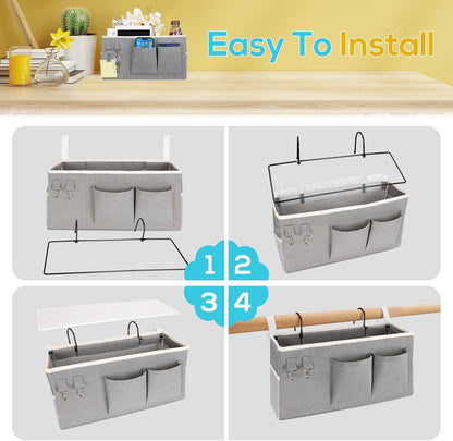 Kanrichu 1pcs Bedside Caddy Hanging Storage Bag, Organizer Baskets with Pockets for Bunk Bed Accessories, Loft & Dorm Rooms Chair Bed Rails (Grey-1pcs)