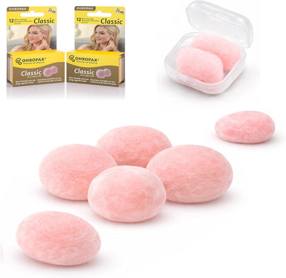 Ohropax Reusable Wax/Cotton Ear Plugs (24 Plugs Total)(1 Clear Carrying Case) - Ear Plugs for Sleeping Noise Cancelling, Swimming, Shooting Ear Protection, and a snoring Solution.