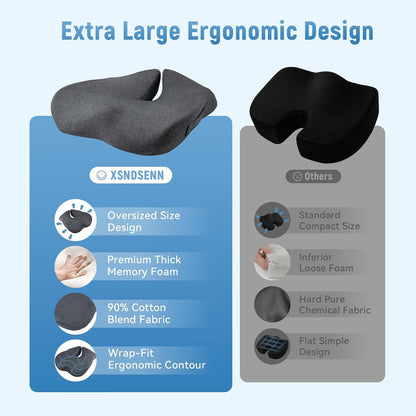 Memory Foam Seat Cushion, Office Chair Cushion for Sciatica & Tailbone Pain Relief, Car Seat Cushions for Coccyx, Back Pain & Long Sitting, Ergonomic Butt Pillow for Driving (Deep Gray)