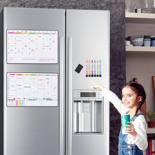 POPRUN Dry Erase Weekly Calendar Whiteboard, Magnetic Hourly Schedule Board | 16.9 x 11" Weekly Planner for Fridge, Time Slots, Family Daily Planning for Refrigerator, Homeschool, Work