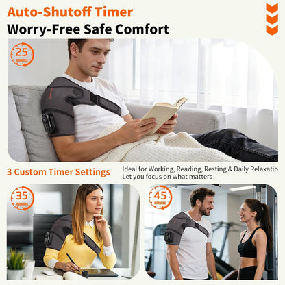 Cordless Shoulder Heating Pad with Detachable Magnetic Remote, 5 Heat & 5 Vibration Modes, Heated Shoulder Wrap Massager for Frozen Shoulder & Rotator Cuff Pain Relief, Ideal Gift for Women Men