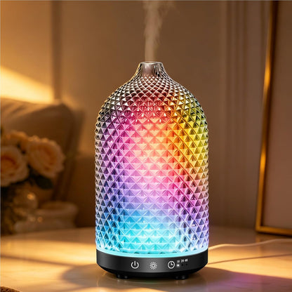 Essential Oil Diffuser 150ml, Glass Diffuser with Ultrasonic Small Humidifier, 7 Color Lights, 1/2/4H Timer, Quiet Auto Shut-Off Oil Diffuser for Bedroom, Home, Office (Silvery)