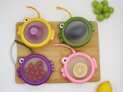 Onion storage and Avocado Saver,Set of 4 Double-Sided Silicone Fruit Keeper Containers for Fridge,Tomatos Holder,Lemons,Garlic,and Potatoes
