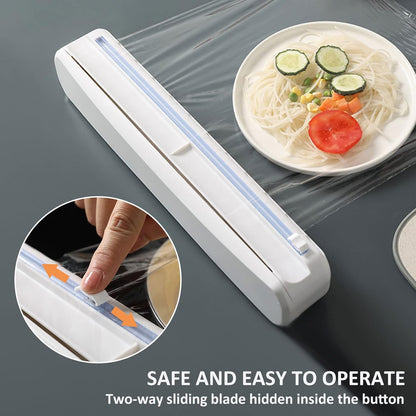 Plastic Wrap Dispenser With Cutter, Reusable Cling Film Dispenser, Cling Wrap Dispenser With Slide Cutter, Also For Aluminum Foil, Tin Foil, Baking Paper (L)