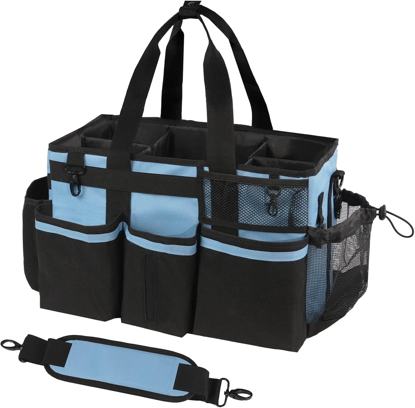 SCAVATA Wearable Cleaning Caddy, Cleaning Caddy Supplies Organizer with Handle & Shoulder Straps for Housekeepers, Under Sink & Car Cleaning Tool Organizers Bag with 4 Foldable Divider (NavyBlue)
