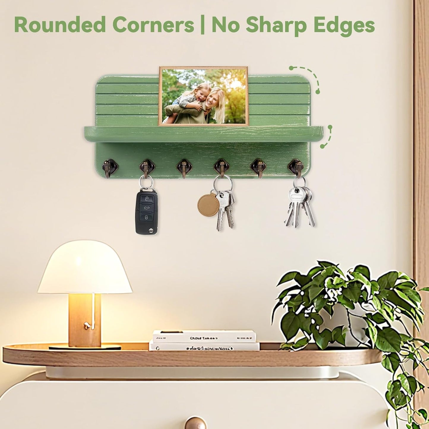 Key Holder for Wall, Mail Organizer Wall Mount with 6 Hooks Wooden Hanging Key Rack for Home Decor, Hallway, Entryway (Yellow)