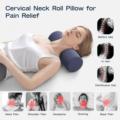 Neck Roll Pillow for Neck Pain Relief - Memory Foam Neck Support Pillow for Bed | Round Neck Pillow for Sleeping, 15.7 * 6 * 6 inch (Cool-Blue)