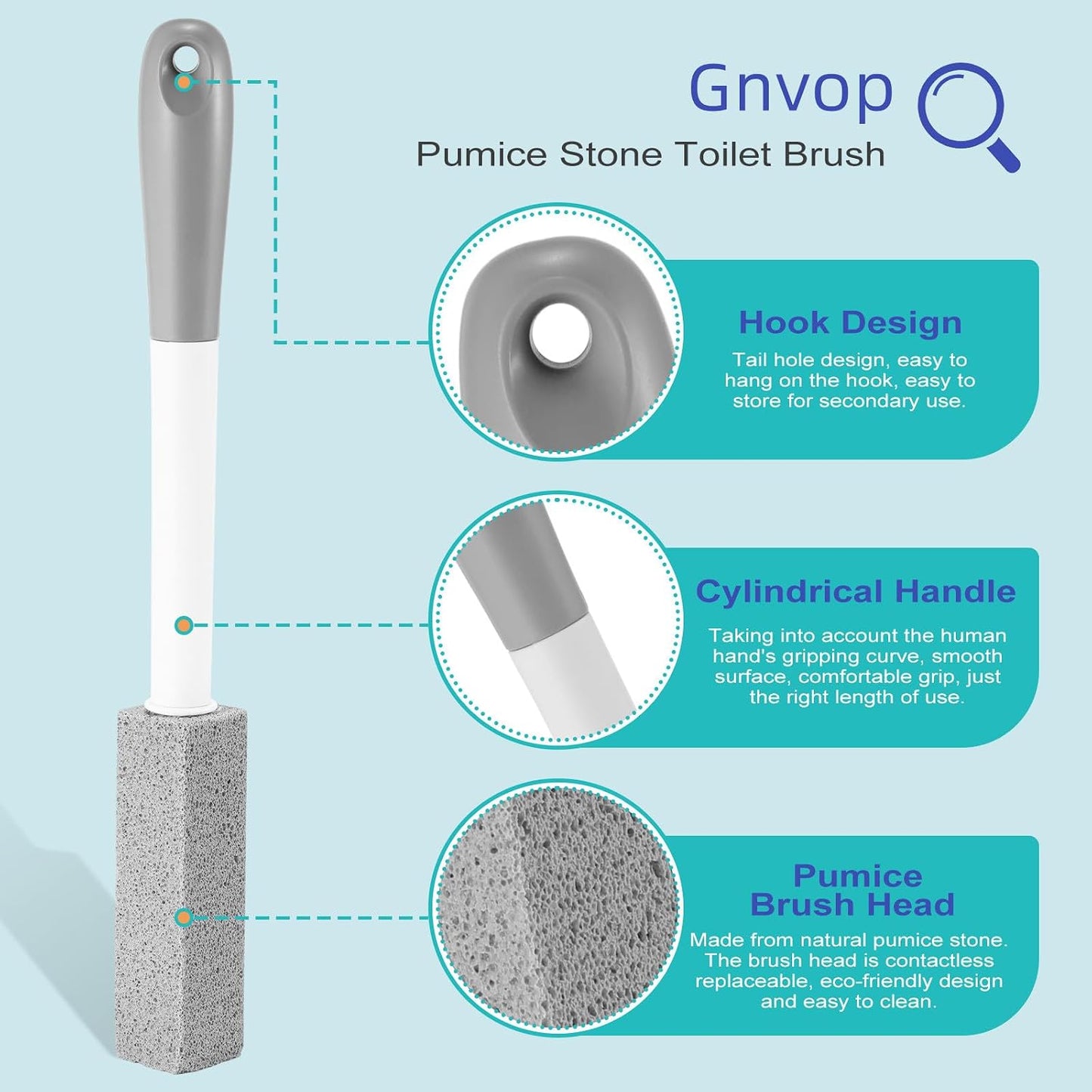 4 Pack Gnvop Toilet Pumice Stone with Long Handle,Pumice Stone Toilet Bowl Cleaner,1 Cleaning Handle, 4 No Touch Replaceable Piedra Pomez for Cleaning Toilets, Bathtubs, Grills, Swimming Pools, Sinks