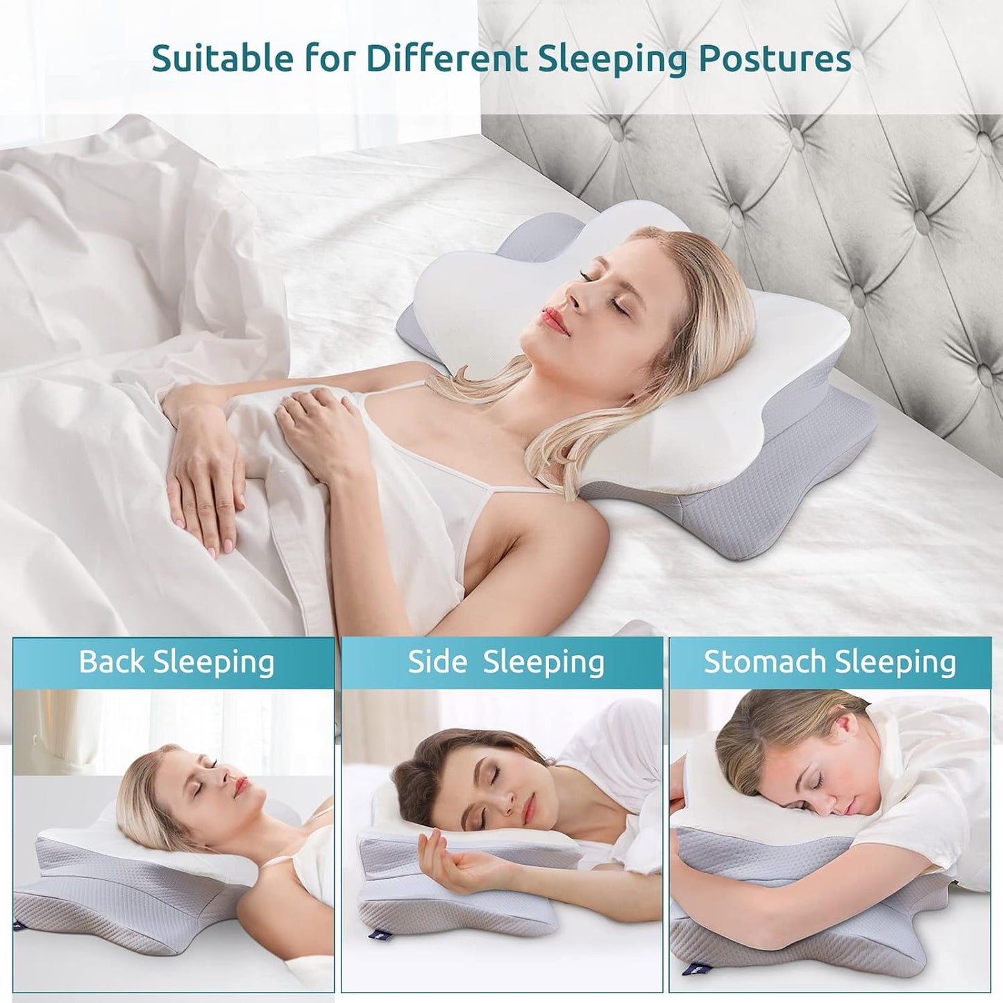 DONAMA Contour Cervical Neck Pillow for Neck Pain Relief | Queen,Ergonomic Dual-Height,Odorless Memory Foam,Side/Back/Stomach Sleepers,Cooling Hypoallergenic Cover,OEKO-TEX Certified