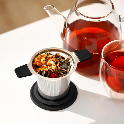 Stainless Steel Tea Infuser for Loose Leaf Tea – Extra Fine Mesh Strainer with Heat Proof Double Handles & Lid, Reusable Filter Fits Mugs, Cups & Teapots, Gray