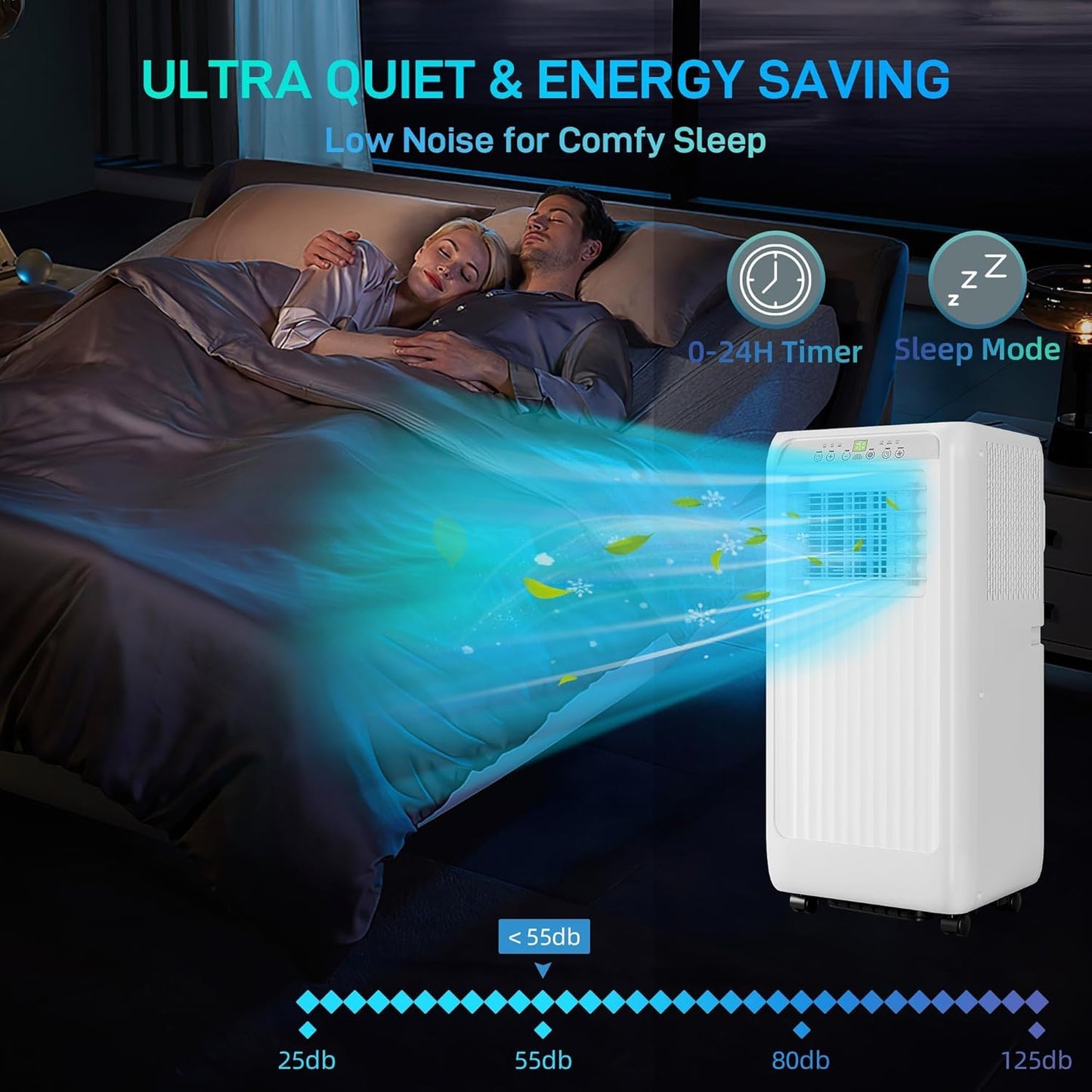 10000 BTU Portable Air Conditioner, 3 In1 Cooling Dehumidifier Fan, Quiet Fast Cooling, 4 Way Swing, LED Display, Remote, 24H Timer, 360° Wheels, Window Kit, Cools Rooms Up to 450 Sq.ft