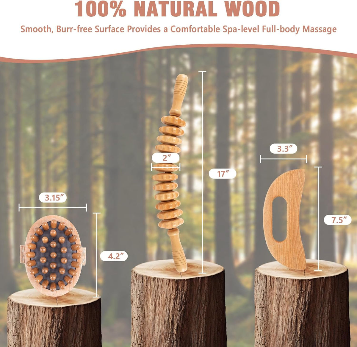 KintKita Wood Therapy Massage Tools 3 in 1,Wooden Lymphatic Drainage Massager, Body Sculpting Tools Cellulite Massager for Maderoterapia, Body Contouring, Relief Muscle, Anti-Cellulite