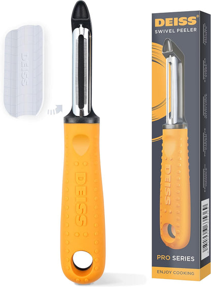 Deiss PRO Swivel Vegetable Peeler - Sharp Stainless Steel Peeler With Easy Non-Slip Hand Grip, Potato Peelers For Kitchen, Fruit, Carrot, Apple, Veggie, Kiwi, Durable, And Dishwasher Safe (BLACK)