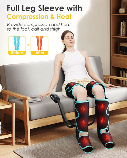 SLOTHMORE Leg Massager with Air Compression for Circulation, 3-in-1 Full Leg Heating for Foot Calf Thigh, 4 Modes 4 Intensities 2 Heat Levels, Compression Device for Swollen Legs, RLS Pain Relief