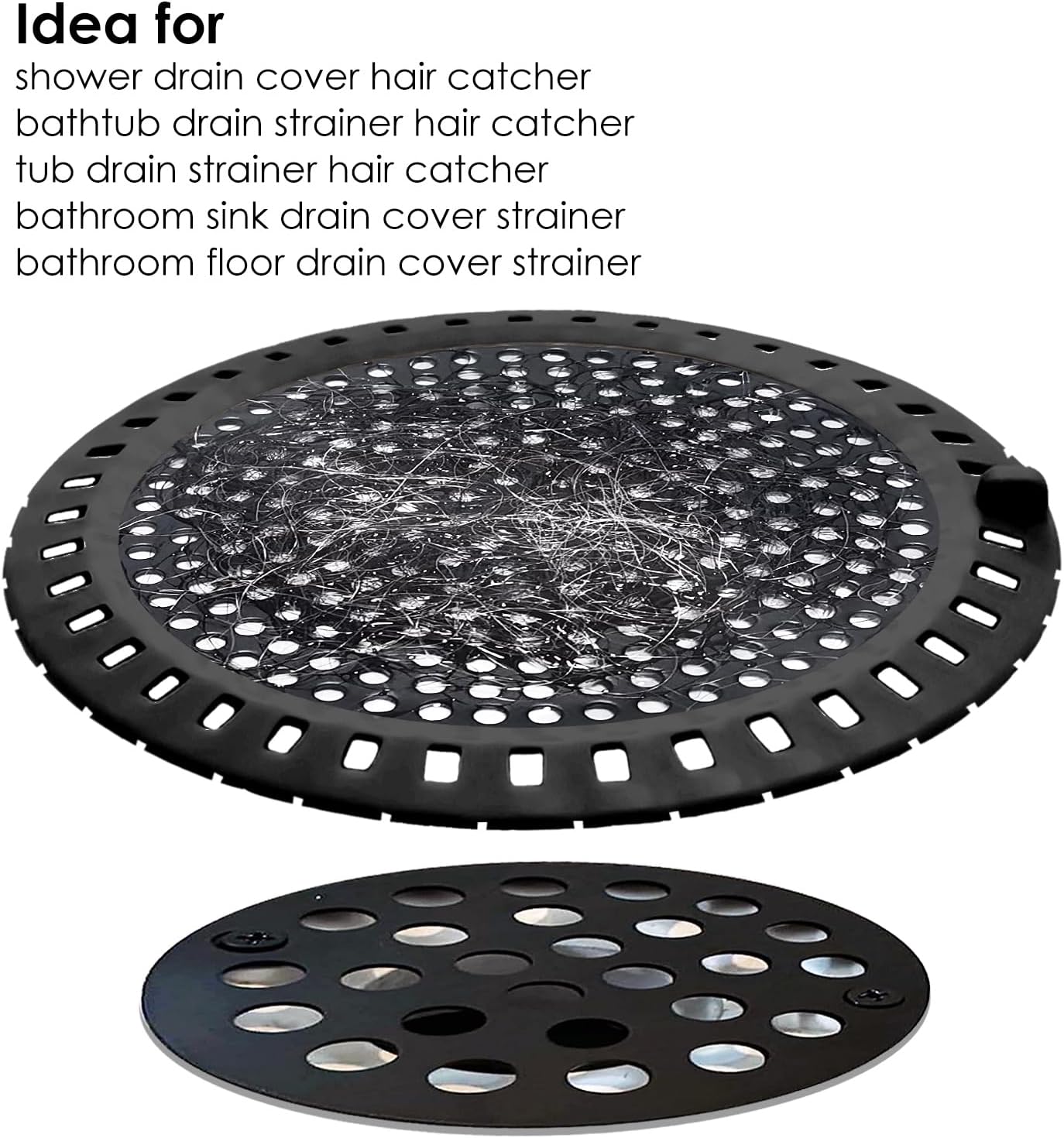Seatery 2PCS Shower Drain Hair Catcher, Shower Drain Strainer, Stainless Steel with Silicone Edging, 4.75 Inch Diameter
