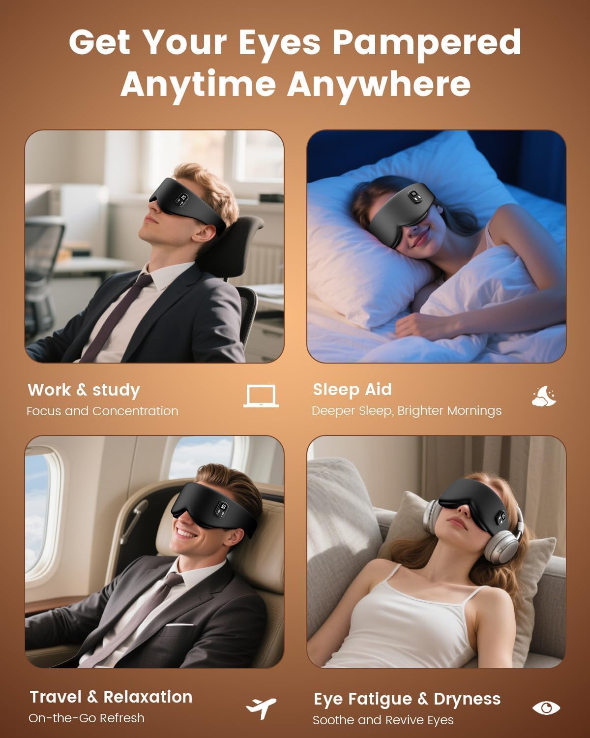 Anydance Heated Eye Mask - Cordless Eye Mask for Dry Eyes, Eye Relief, Improved Sleep, Timed Shutdown, 4 Temperature, Washable Eye Heating Pad for Travel, Removable for Cleaning