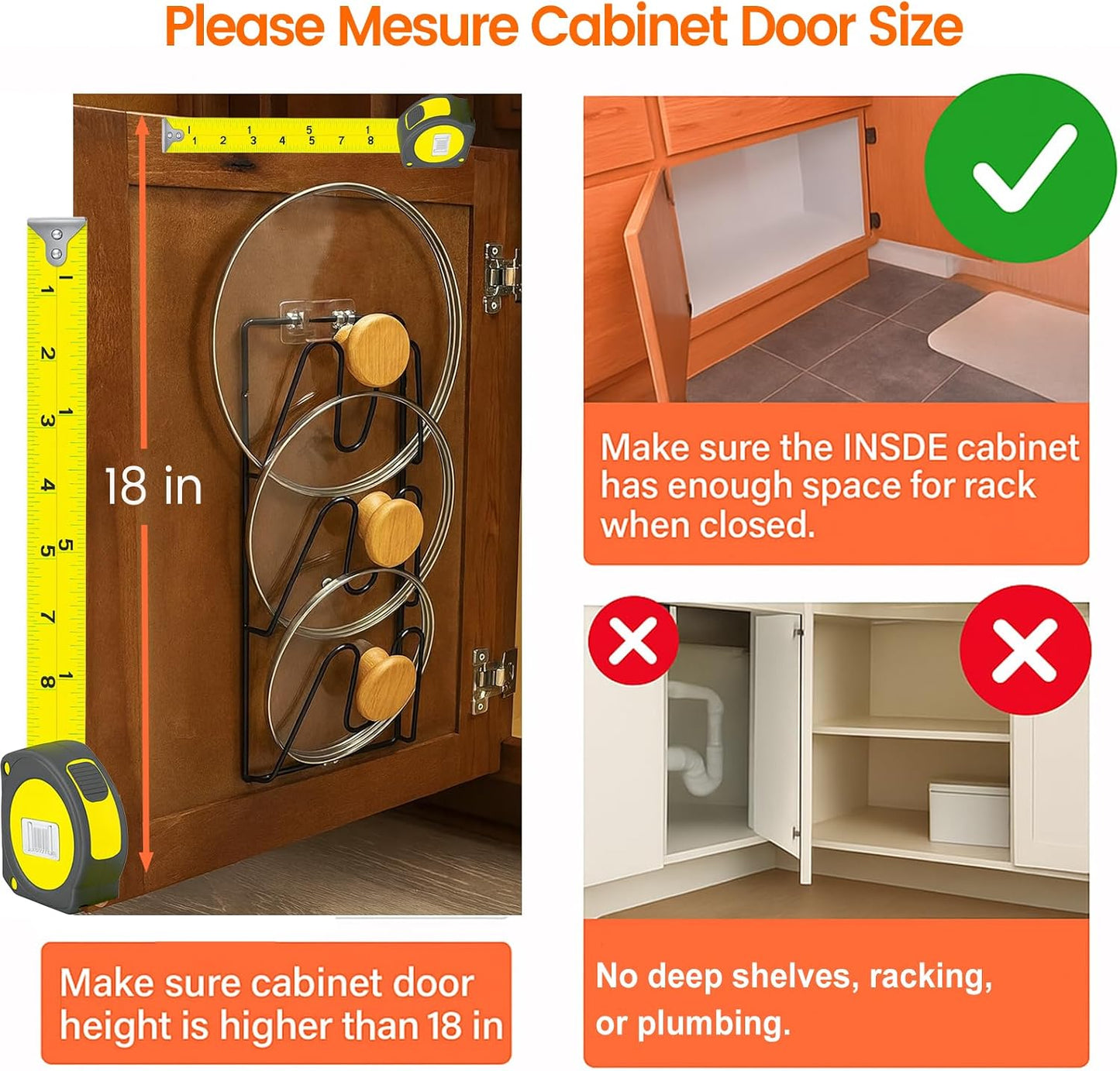 2 Pack Pot Lid Organizer Rack, 6-Tier Rustproof Pot Lids Organizer for Cabinet Door, No Drilling Pan Lid Organizers Door/Wall Mounted Pot Lid Holders for Kitchen Storage