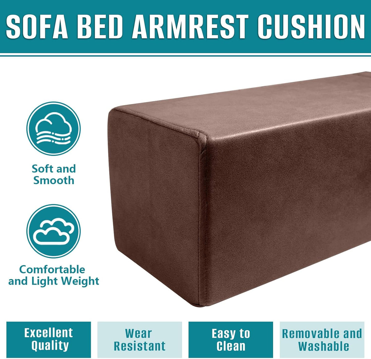 2 Pack Couch Arm Rest Pillow, 6''x6''x20'' Faux Leather Waterproof Cover, High Density Foam Armrest Cushion, Removable & Washable Elbow Support for Sofa, Bed, and Armchair (Medium Grey)