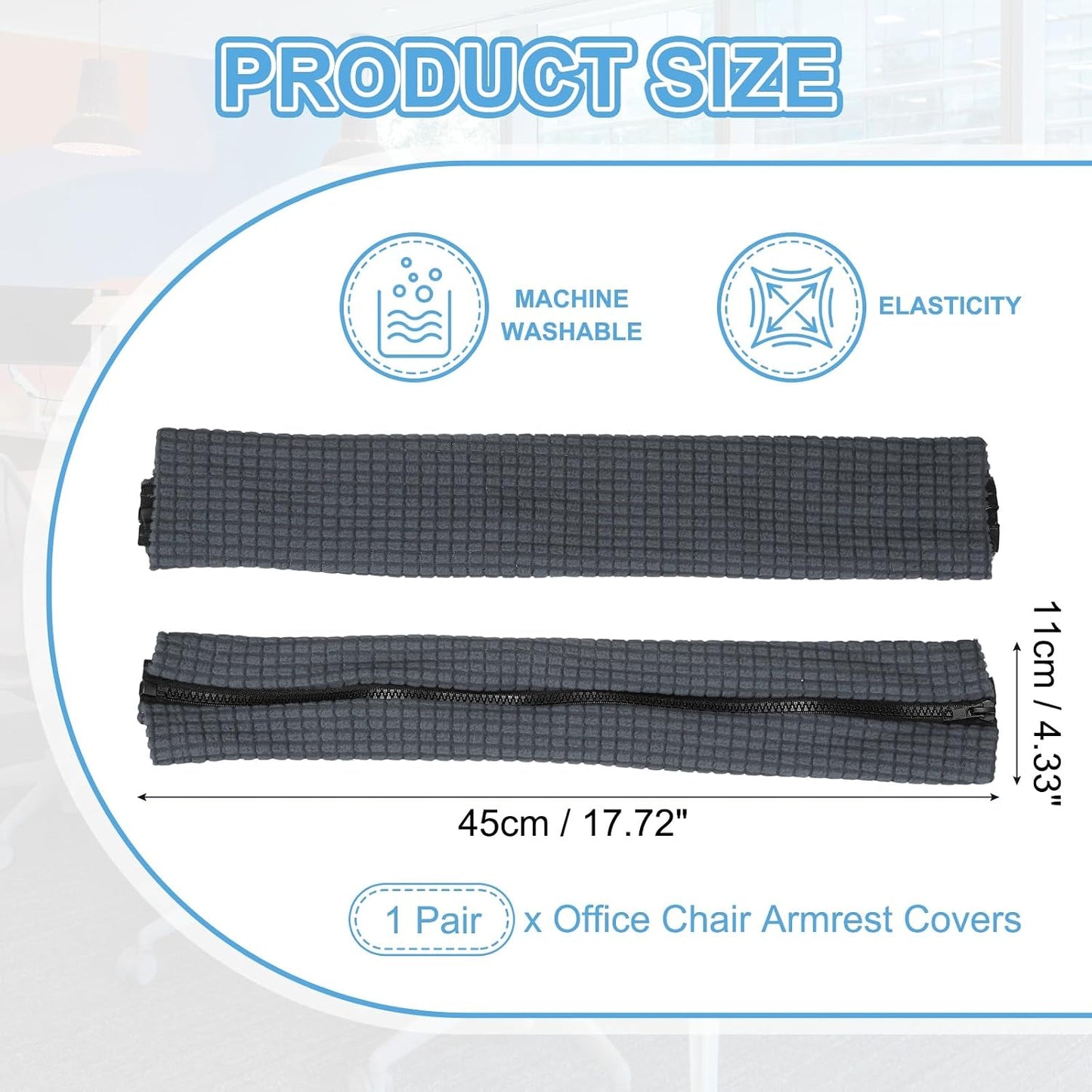 PATIKIL 22x4.3 in Office Chair Armrest Covers, 1 Pair Office Chair Arm Covers Long Computer Chairs Arm Rest Cover with Zipper Removable Rest Slipcover Hand Rest Protector, Black