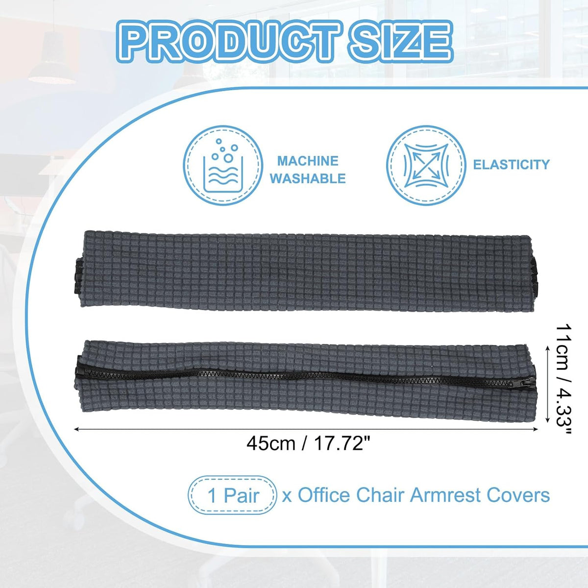 PATIKIL 22x4.3 in Office Chair Armrest Covers, 1 Pair Office Chair Arm Covers Long Computer Chairs Arm Rest Cover with Zipper Removable Rest Slipcover Hand Rest Protector, Black