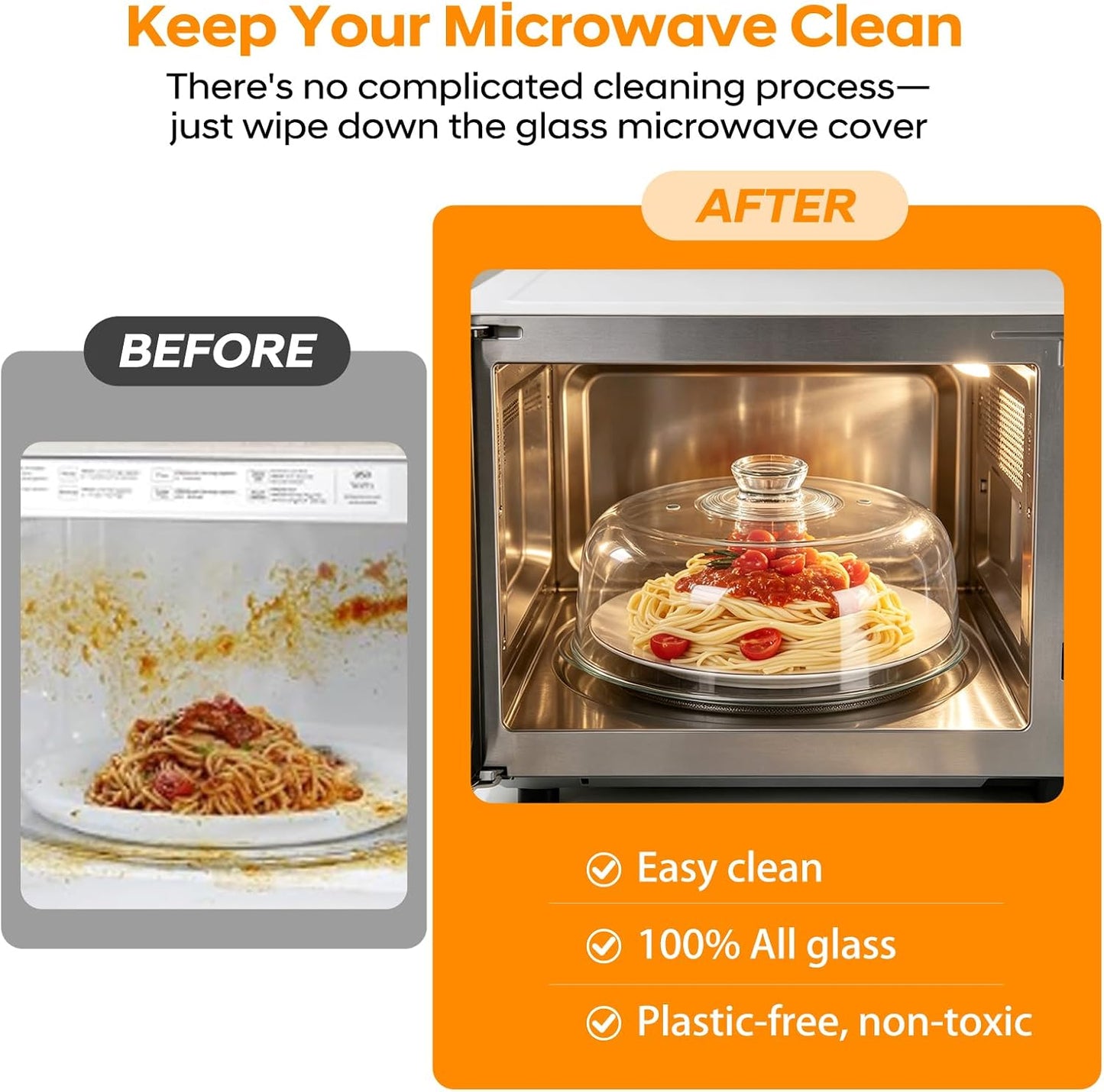 Heavy 12 Inch Borosilicate Glass Microwave Splatter Cover for Food | All Glass Tall Splatter Guard Microwave Plate Serving Dish Covers Lid with Handle for Heating Food