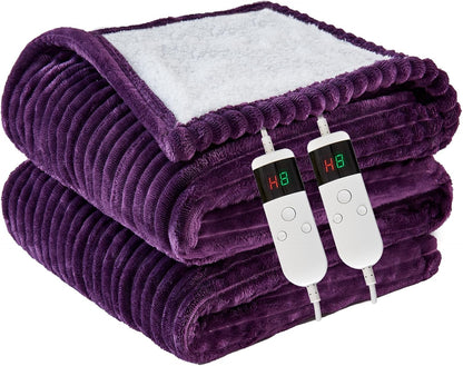 Heated Blanket Electric Throw, Soft Flannel Heating Blanket with 8 Hours Auto Off 10 Fast Heating Levels Machine Washable Sherpa Heated Blanket with Overheating Protection