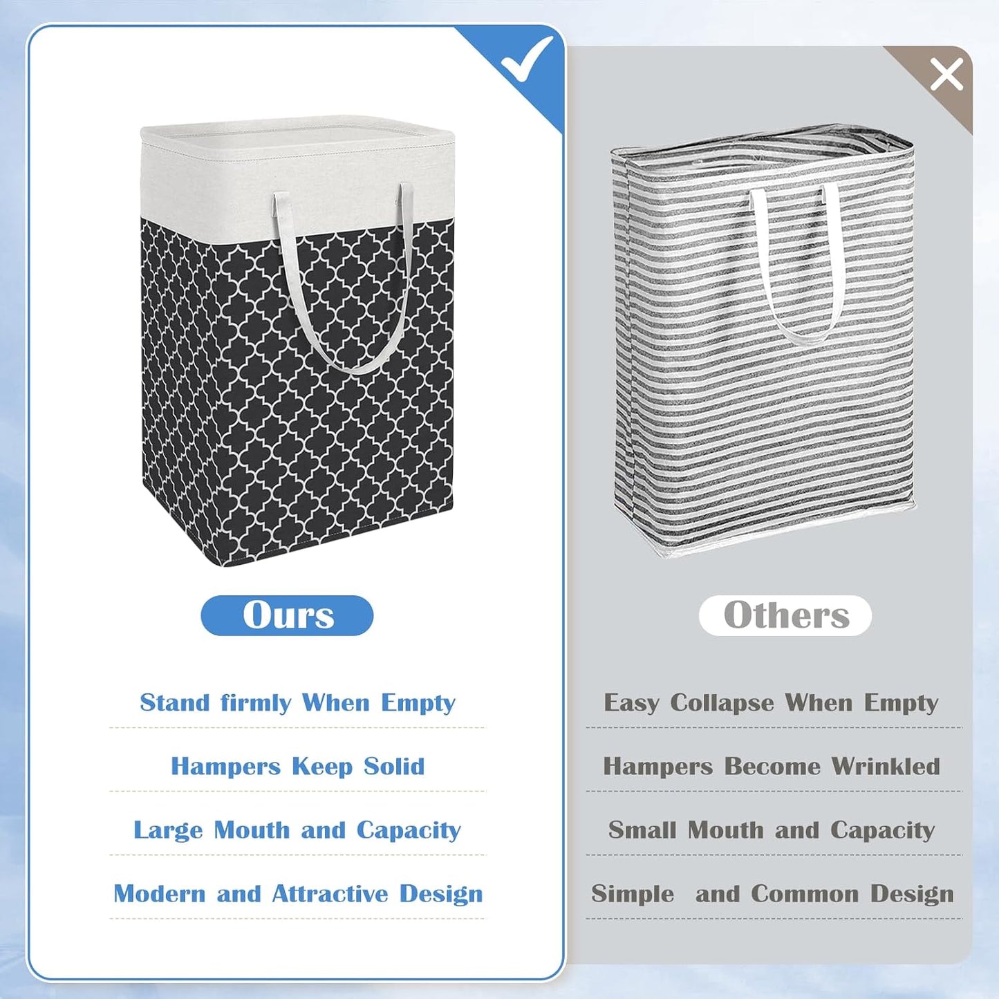 BlissTotes 3-Pack Laundry Basket, Collapsible Laundry Hamper, Grey, 75L | Laundry Clothes Hamper, Hampers for Bedroom, Freestanding Hamper with Handles, Clothes Laundry Basket