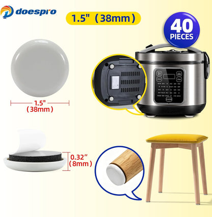 40PCS 1.4" Furniture Sliders for Hardwood Floors & Carpet, Self-Stick | PE Round Furniture Pads & Chair Glides for Hardwood Floors, Floor Protectors for Moving Furniture & Kitchen Appliances Easily