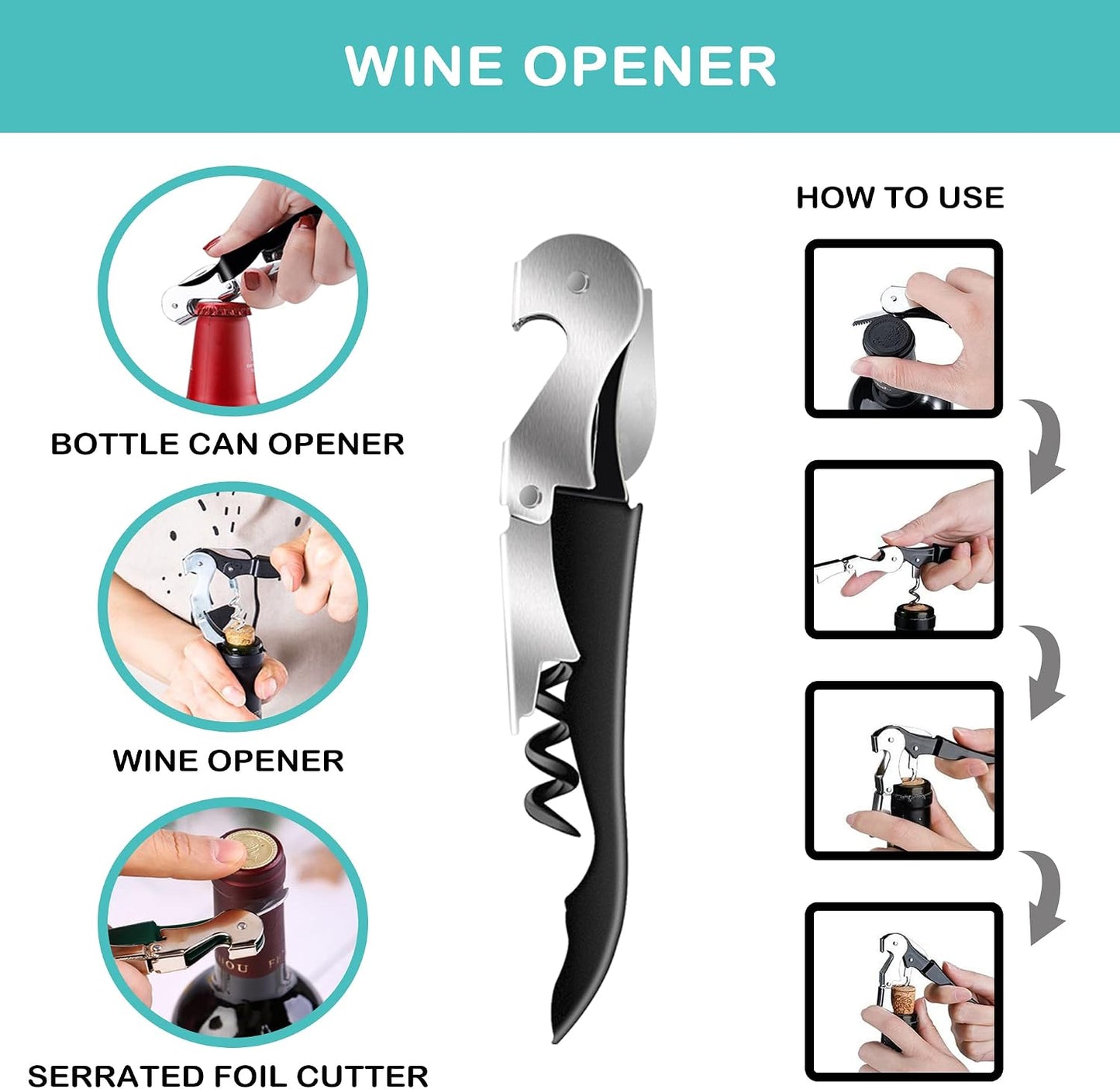 Jar Opener for Weak Hands, Seniors with Arthritis, 5 in 1 Multi Function Bottle Opener Lid Opener For Arthritic Hands with Corkscrew Wine Opener (blue)