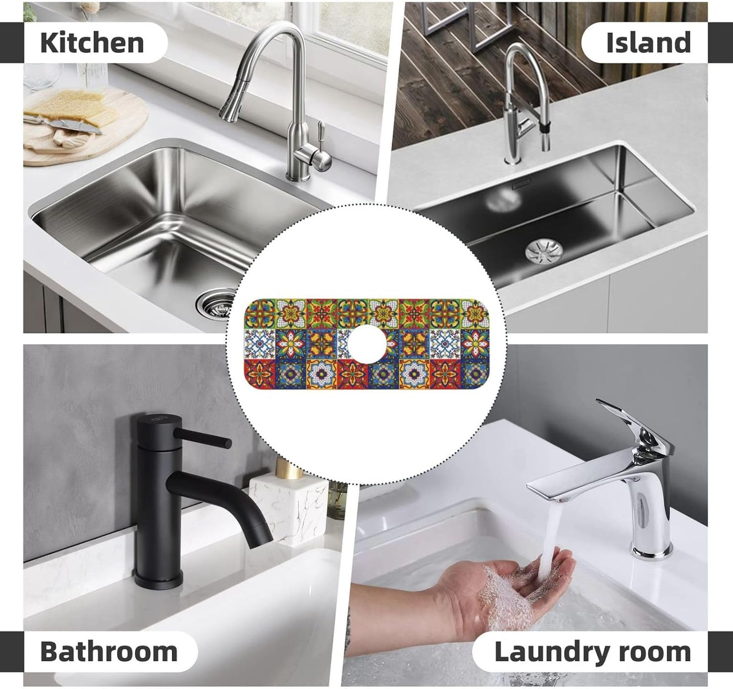 Wildflowers Floral Flower Kitchen Sink Splash Guard Faucet Mat Super Absorbent Fast Drying Mat Sink Gadgets-Fast Drying Pad Sink Mat For Kitchen Bathroom (15" X 5.5" )