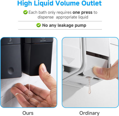 GlintGath Shower Dispenser 3 Chamber No Drill Wall Mounted Shampoo Conditioner Body Wash Dispenser, Large Capacity 1500ML, Black