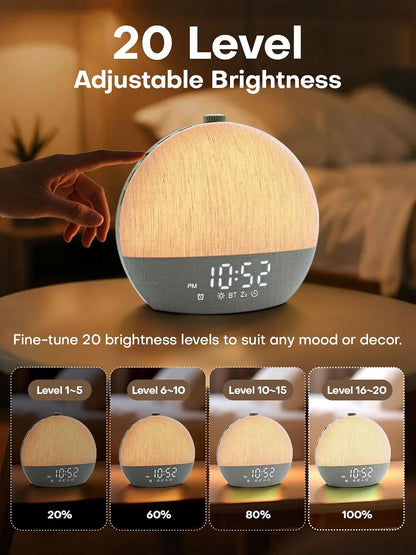 Sunrise Alarm Clock, White Noise Sound Machine, Sunlight Alarm Clocks for Bedrooms, 9 Natural Wake Up RGB Night Light, 30 Soothing Sounds for Heavy Sleepers, Baby, Kids, Adults