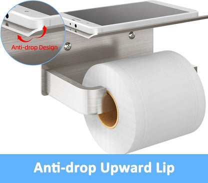Gypie Toilet Paper Holder with Marble Shelf, Wall Mounted Matte Black | Toilet Roll Holder Black for Bathroom Washroom, Extended Base