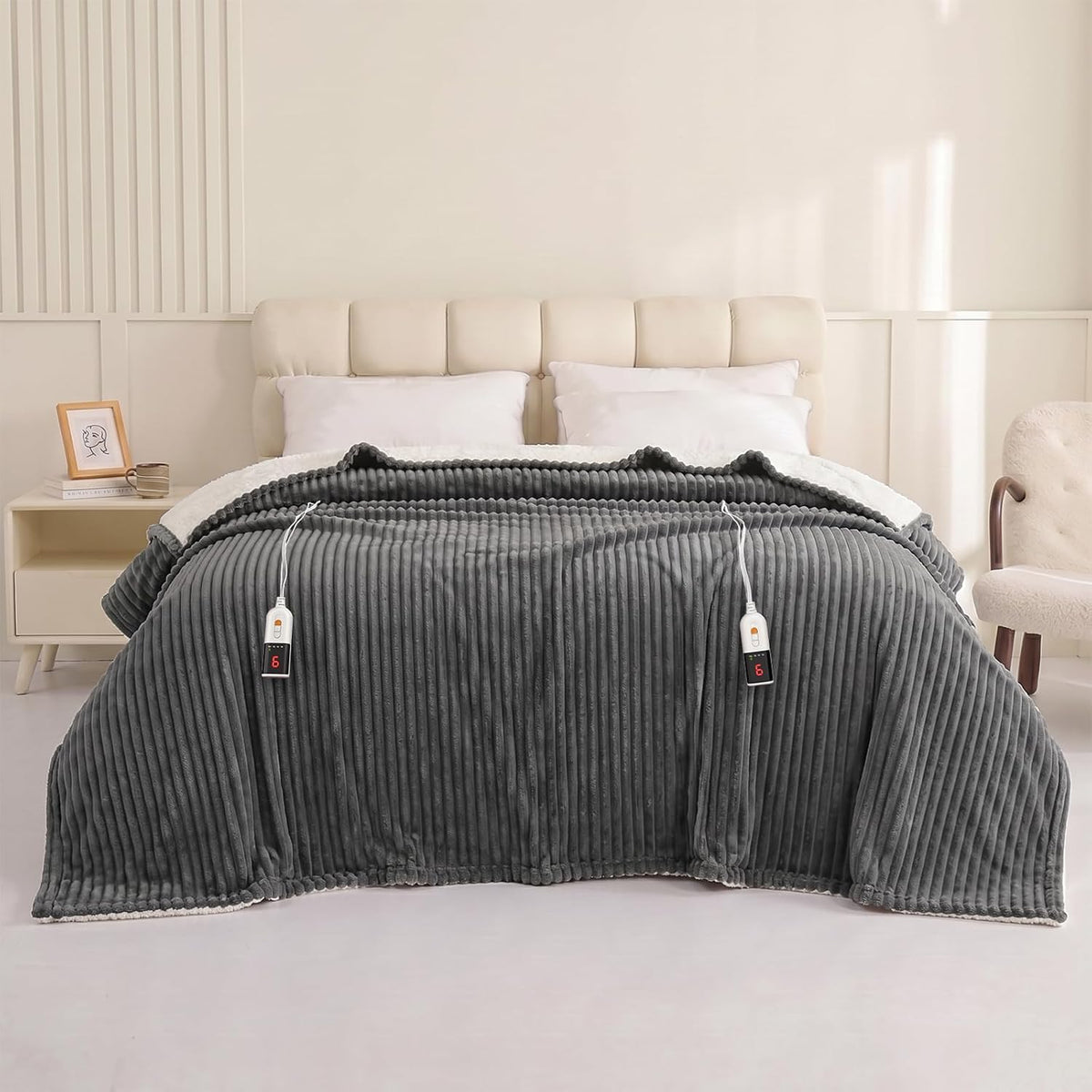 Reaks Heated Throw Blanket, 5 Heat Levels, 3 Hours Auto-Off, 50"x60", White