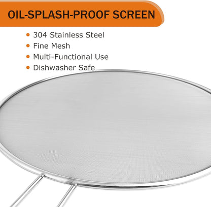 2-Pack Splatter Guard, 13 in Stainless Steel Grease Splatter Screen - Oil-Resistant Mesh for Fry Pan, Suitable for Most Cookware, Kitchen Essential