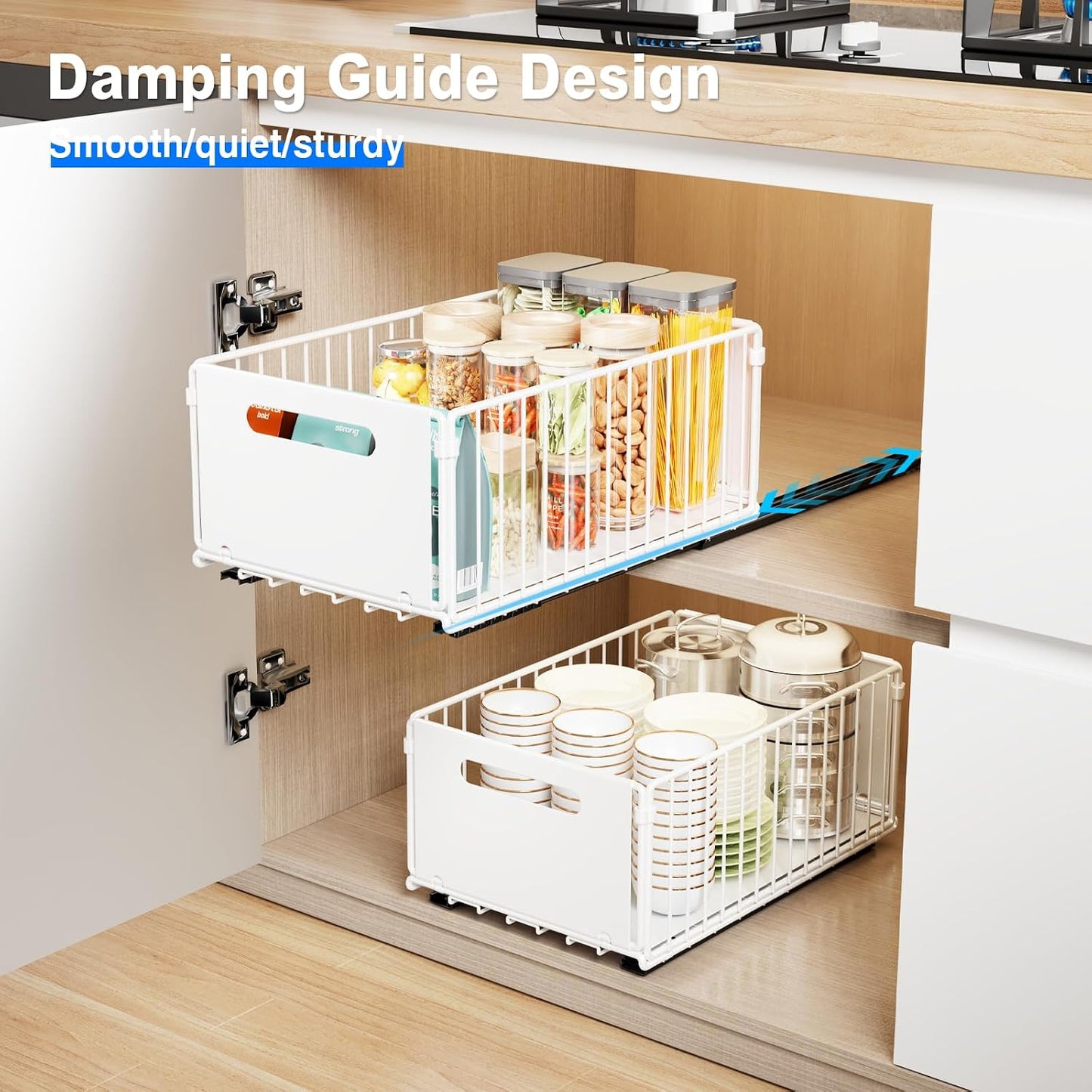 Mustorn 2 Pack Pull Out Cabinet Organizer, Slide Out Drawers for Cabinets, Peel and Stick, Heavy Duty Shelves for Kitchen, Cupboard, Pantry, Bathroom (16.5"D*11.8"W*3.94"H-Black)