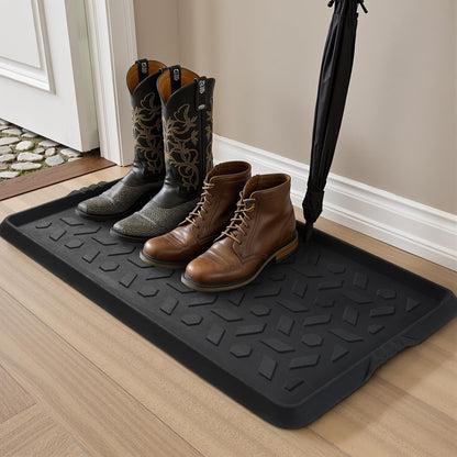 tchdio Durable Rubber Boot Tray and Shoe Mat for Entryway - Heavy Duty Waterproof Shoe Tray Organizer, Non Slip Boot Trays for Front Door, Entryway Muddy Shoes Storage, 16x27.5 Inches