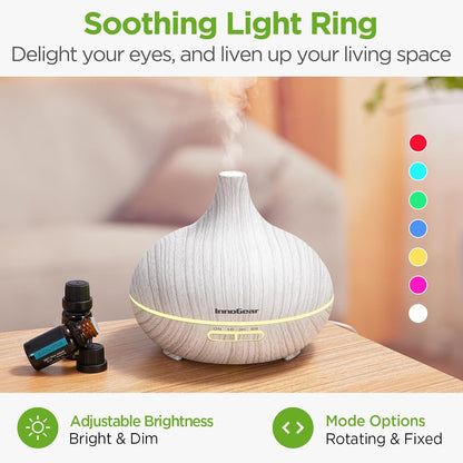 InnoGear Aromatherapy Diffuser & 10 Essential Oils Set, 400ml Diffuser Ultrasonic Diffusers for Home Cool Mist Humidifier with 4 Timers 7 Colors Light Waterless Auto Off, Dark Wood Grain
