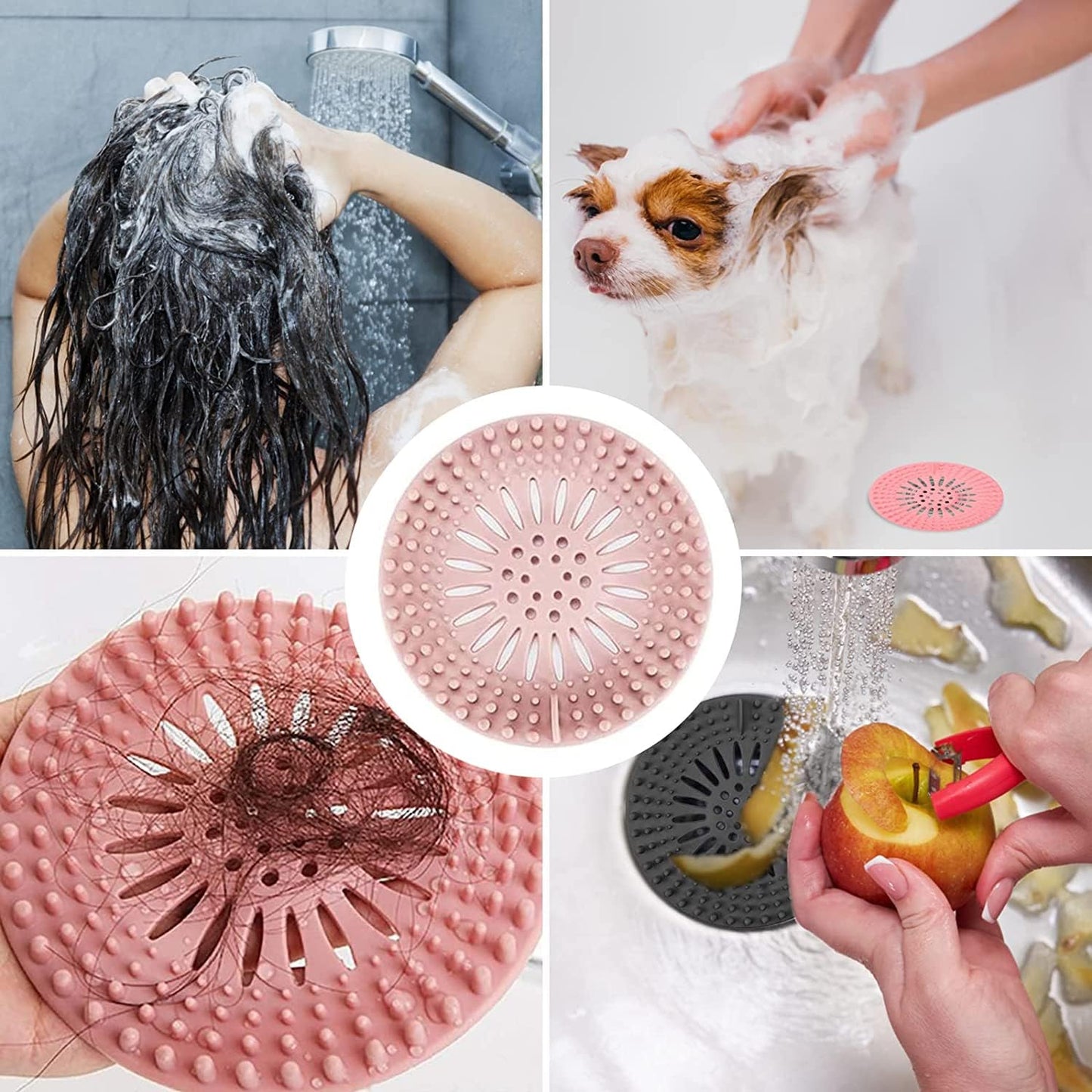 Shower Drain Hair Catcher, Bathroom Sink Drain Strainers, Durable Silicone Hair Stopper, Drain Cover Strainer to Catch Hair Easy to Install and Clean Suit for Bathtub Kitchen Sink Shower Floor (4Pcs)