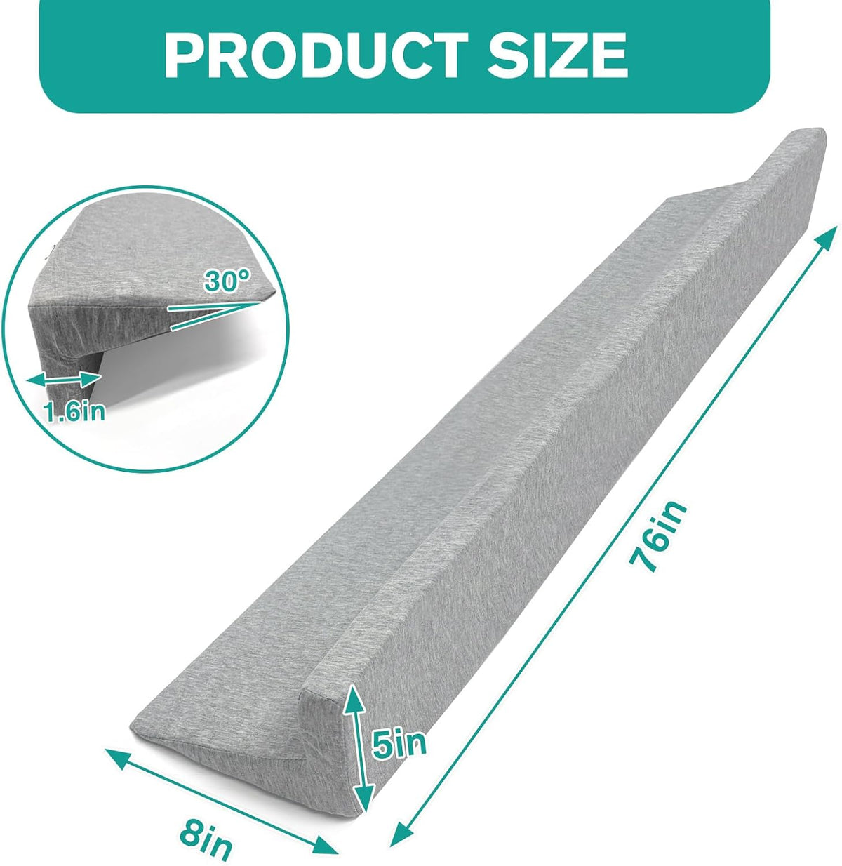 Wibeelee 60"x8"x5" Bed Wedge Pillow for Headboard Bed Wedge Gap Filler Cover 1.5-inch Gaps Mattress Wedge Gap Filler to Stop Items Falling Down(Grey)