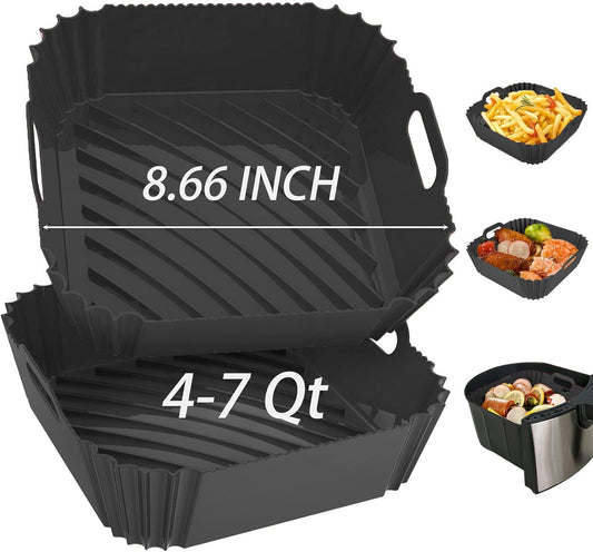 2Pcs 8.66 Inch Square Silicone Air Fryer Liners Reusable Airfryer Basket