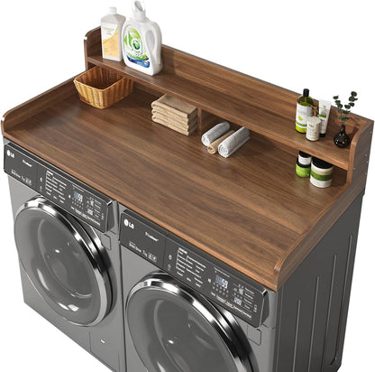 2-Tier Washer and Dryer Countertop with 2.75" H Guard,54" W x 27.5" D Laundry Countertop Cover with Non-Slip Pad,Large Space Laundry Topper for Folding Clothes Over Washer and Dryer-White